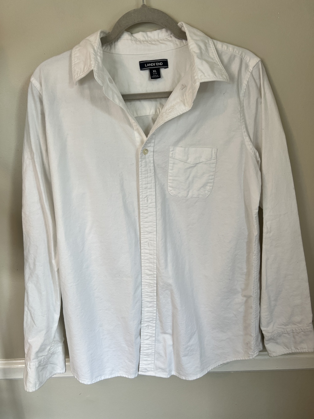 Lands' End Women's White Button Down Shirt Size XL 18-20 Long Sleeve Cotton Top
